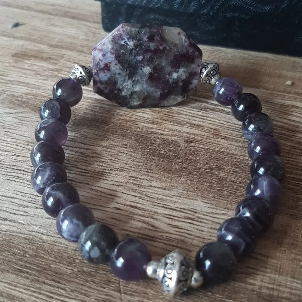 Amethyst & Tourmaline Beaded Stretch Bracelet